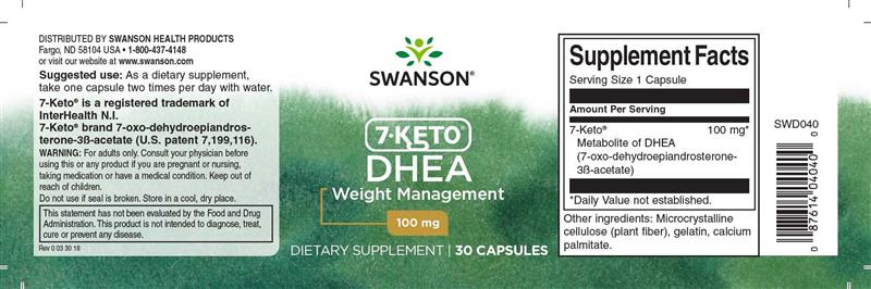 7 Keto DHEA 100 miligrame 30 capsule Arzator de Grasimi si Slabit Complex Termogenic Patentat Swanson 7KETO