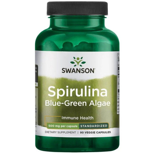 Alge Naturale Verzi-Albastre 10% Ficocianina Spirulina 500mg Swanson  90cps