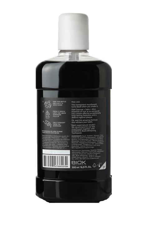 Apa de Gura Fara Flor pentru Extra Albire cu Carbune 500 mililitri Ecodenta