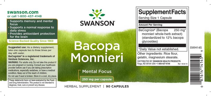 Bacopa Monnieri 250 miligrame 90 capsule Swanson