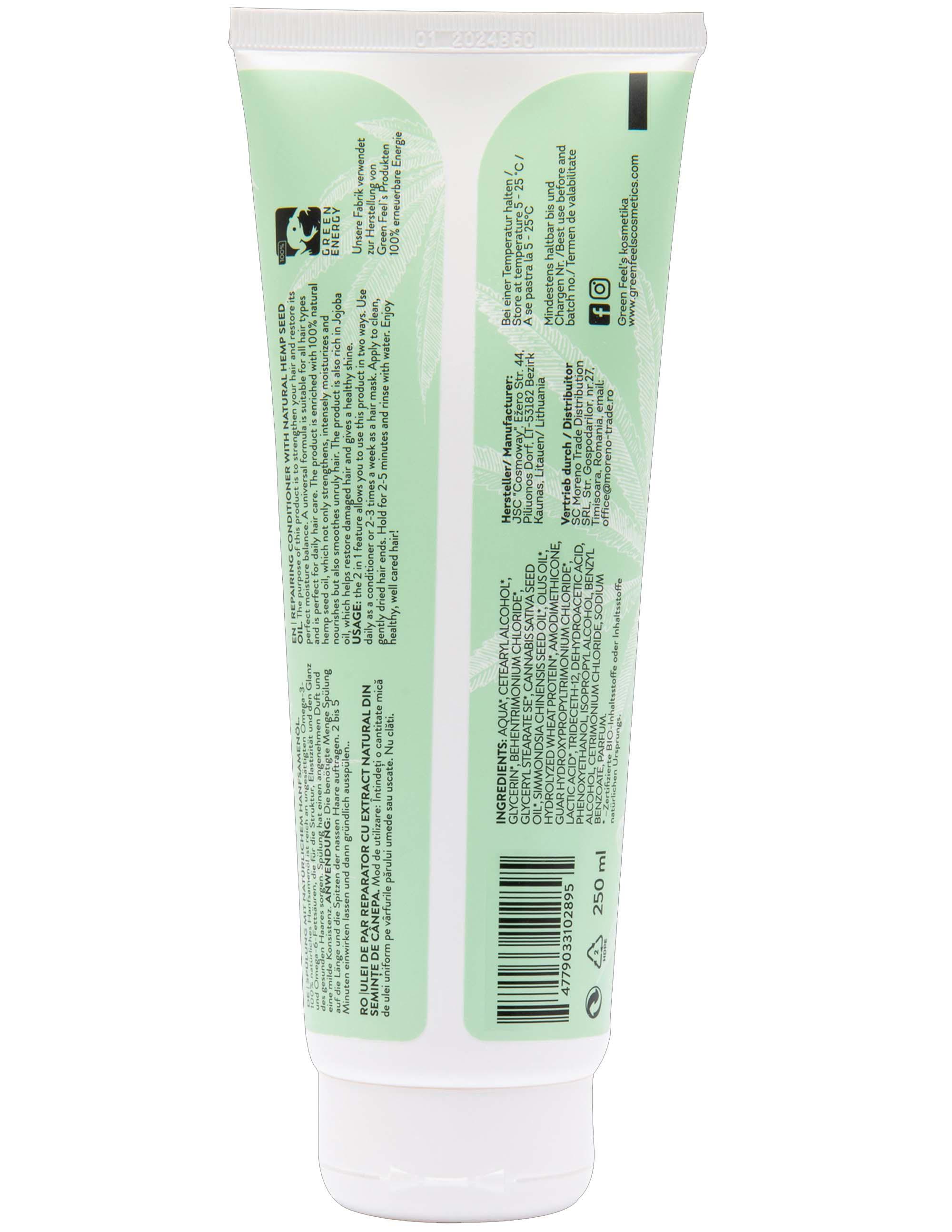Balsam Masca Reparatoare pentru Par cu Ulei de Canepa 250 mililitri Green Feel's