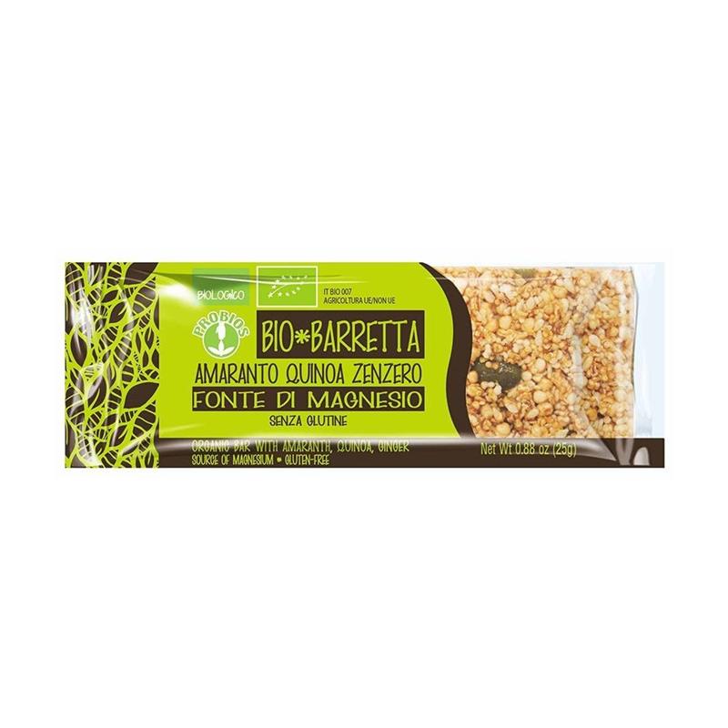 Baton Bio Fara Gluten cu Amarant, Quinoa si Ghimbir Probios 25gr