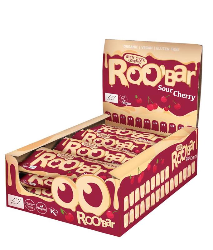 Baton cu Visine Invelit cu Glazura Alba Bio 30 grame Roobar