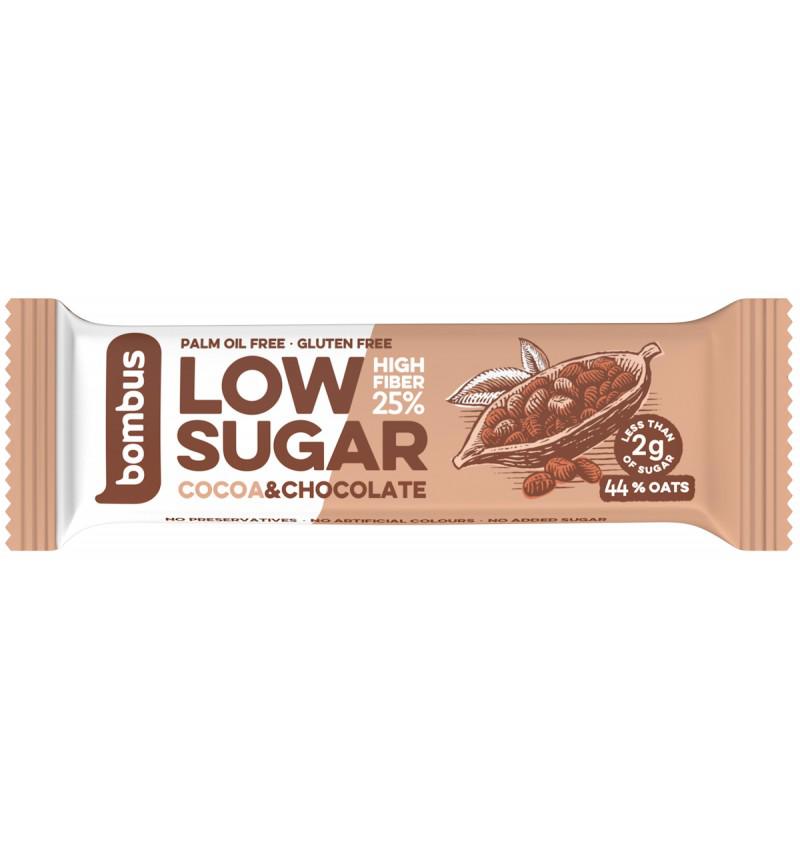 Baton Proteic cu Cacao  si Ciocolata Low Sugar 40 grame Bombus