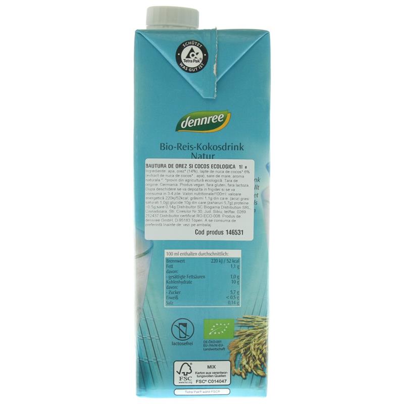 Bautura de Orez cu Cocos Natur Bio 1L Dennree