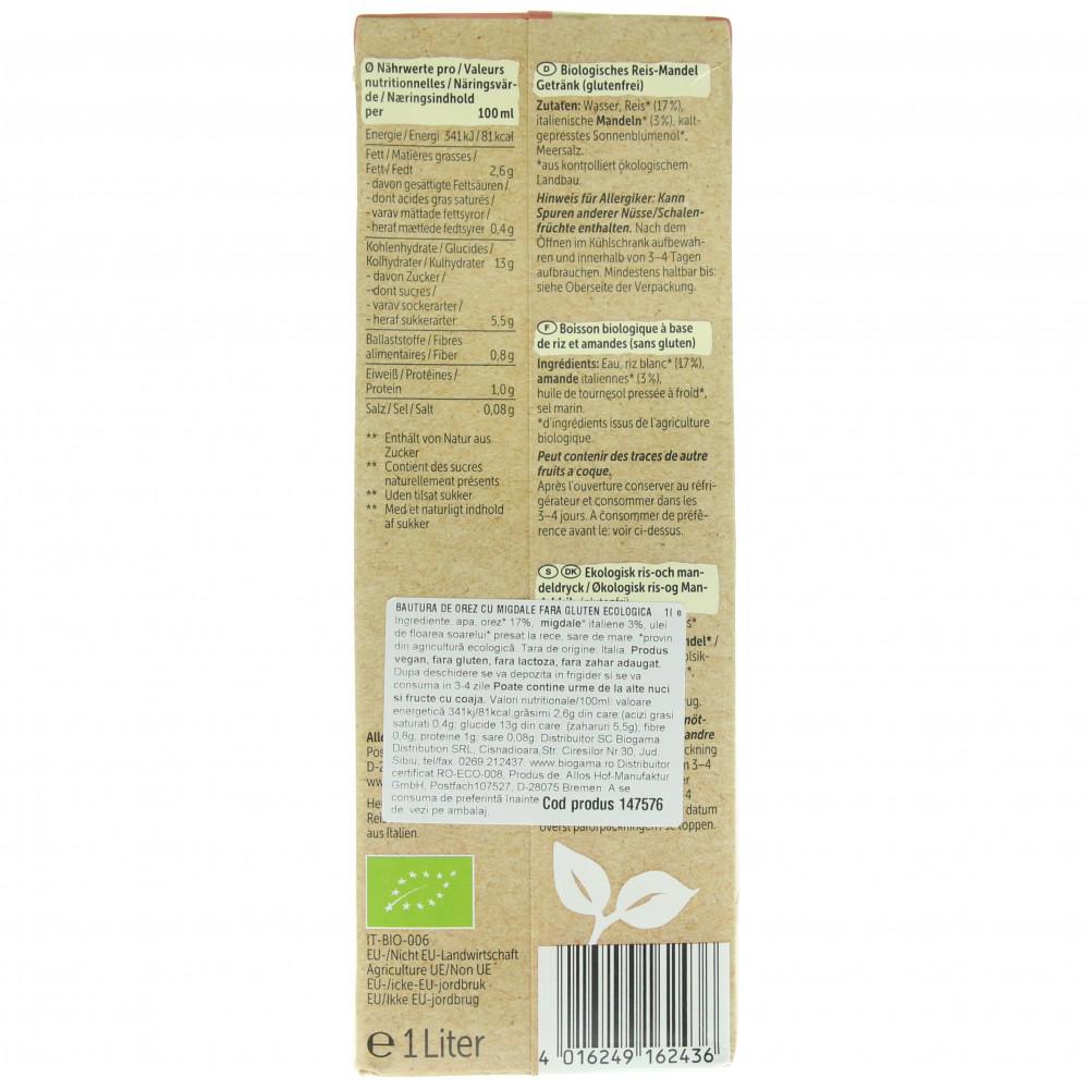 Bautura de Orez cu Migdale Fara Gluten Bio 1L Allos