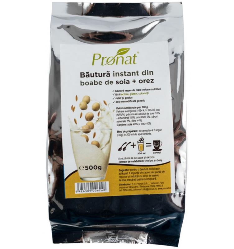 Bautura Instant din Boabe de Soia si Orez 500gr Pronat