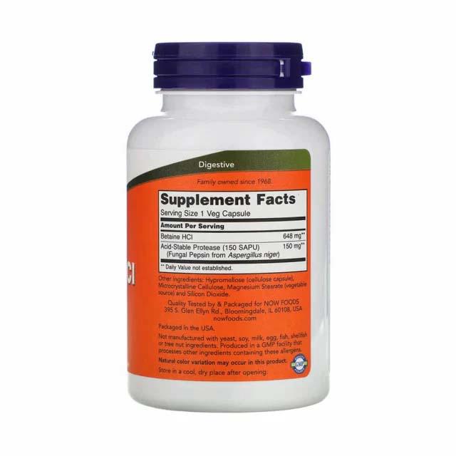 Betaine HCL (Clorhidrat de Betaina) 648 miligrame 120 capsule Now Foods