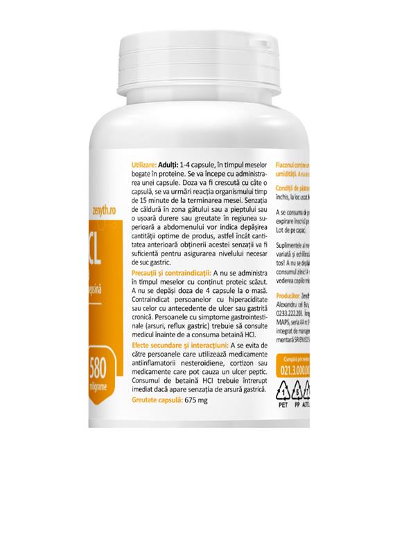 Betaine HCL & Pepsin 580mg Zenyth 60cps