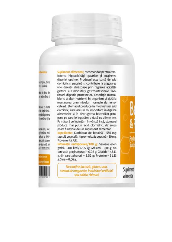 Betaine HCL & Pepsin 580mg Zenyth 60cps