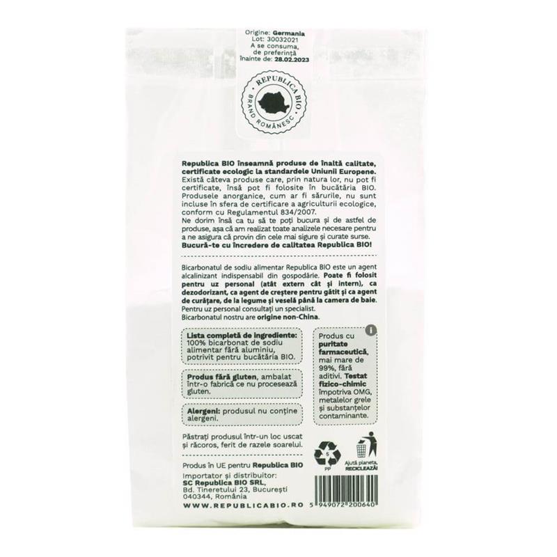 Bicarbonat de Sodiu Alimentar Fara Aluminiu Fara Gluten 250 grame Republica Bio