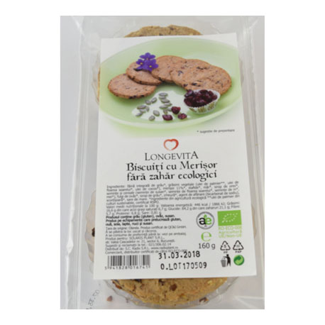 Biscuiti cu Merisor fara Zahar Ecologici 160gr Longevita