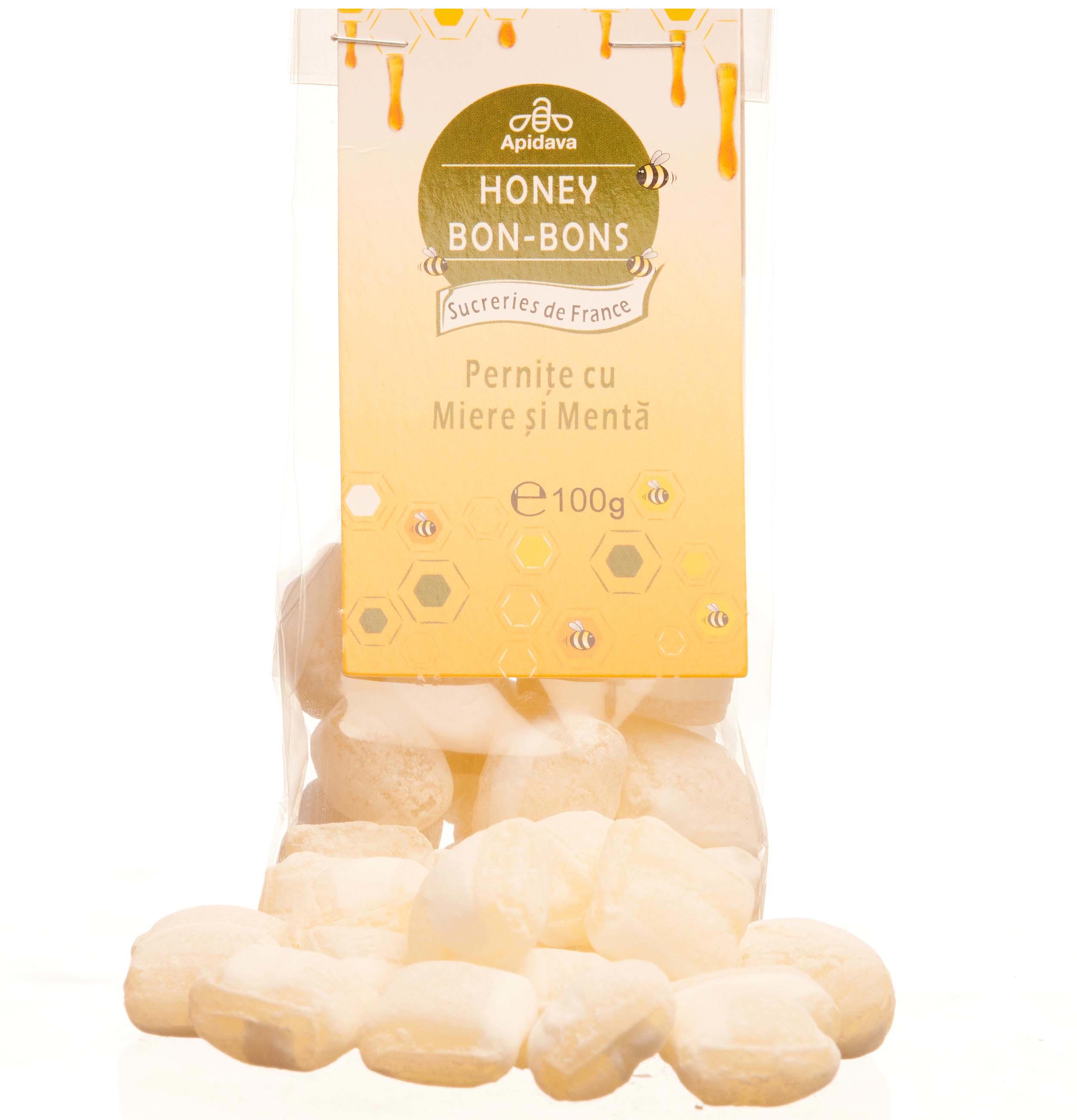 Bomboane Pernite cu Miere si Menta Apidava 100gr
