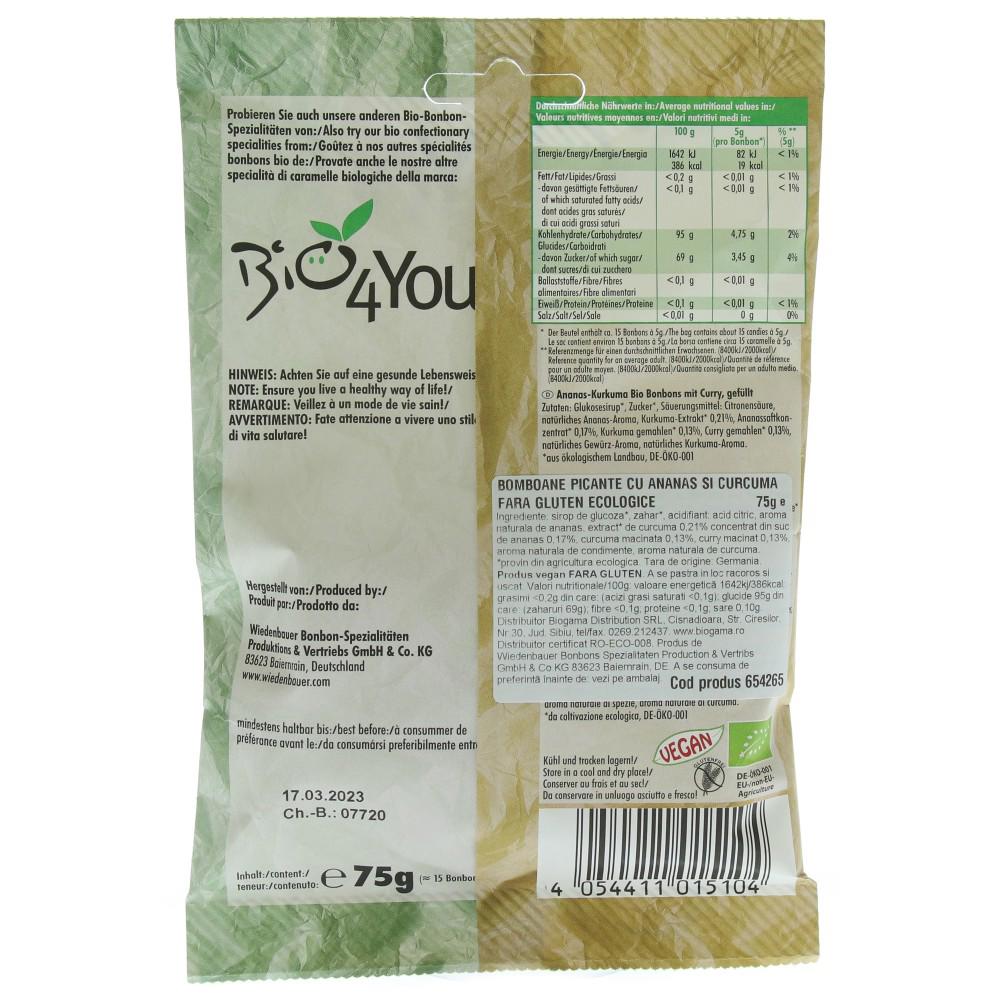 Bomboane Usor Picante cu Ananas si Curcuma Bio 75 grame Bio4You