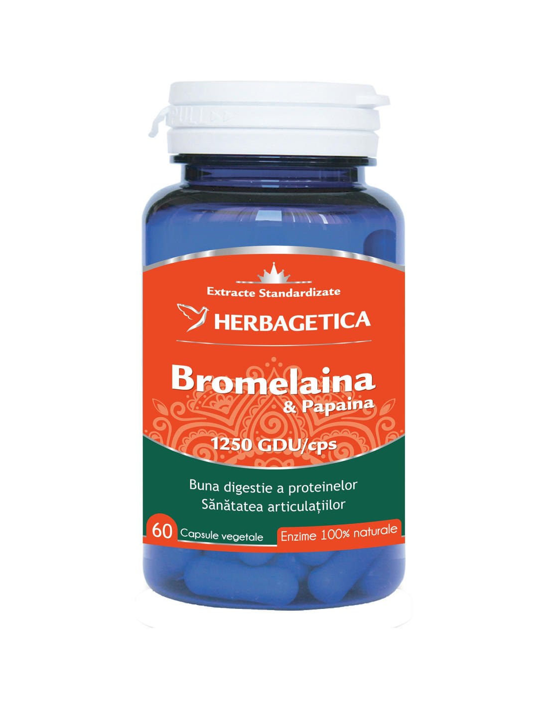 Bromelaina si Papaina 60 capsule Herbagetica