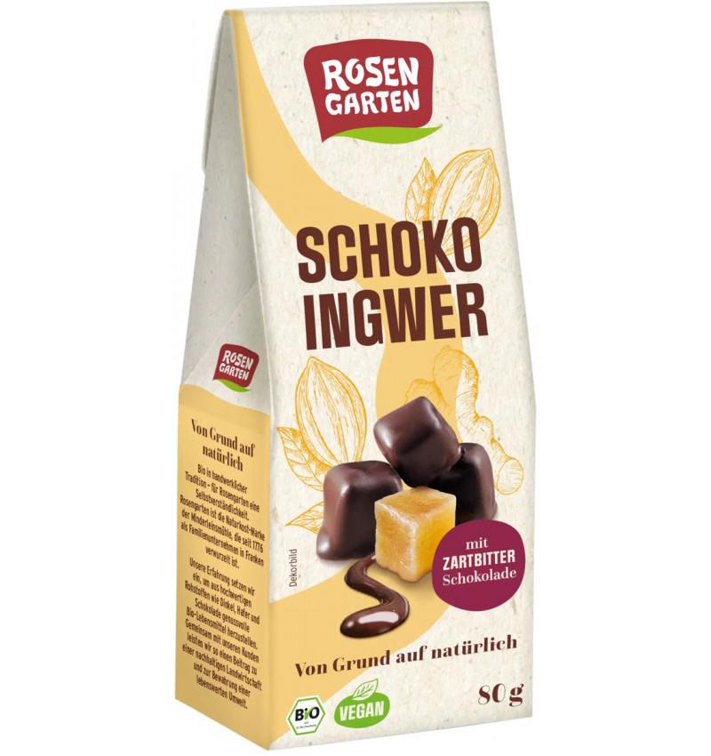 Bucati de Ghimbir Invelite in Ciocolata Neagra 80gr Rosen Garten