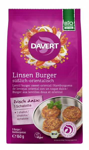 Burger Vegan cu Linte si Curry Bio 160gr Davert
