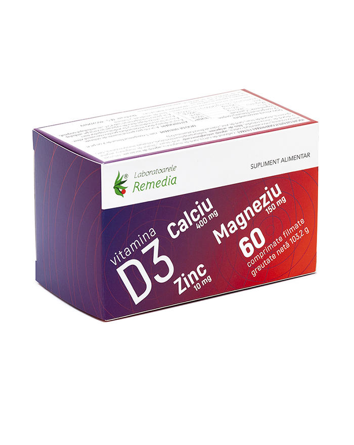 Ca + Mg + Zn + D3 60 comprimate filmate Remedia