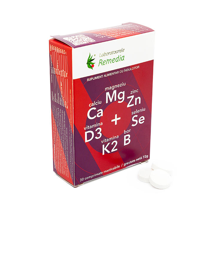 Ca + Mg + Zn + D3 + Se 30 omprimate Remedia