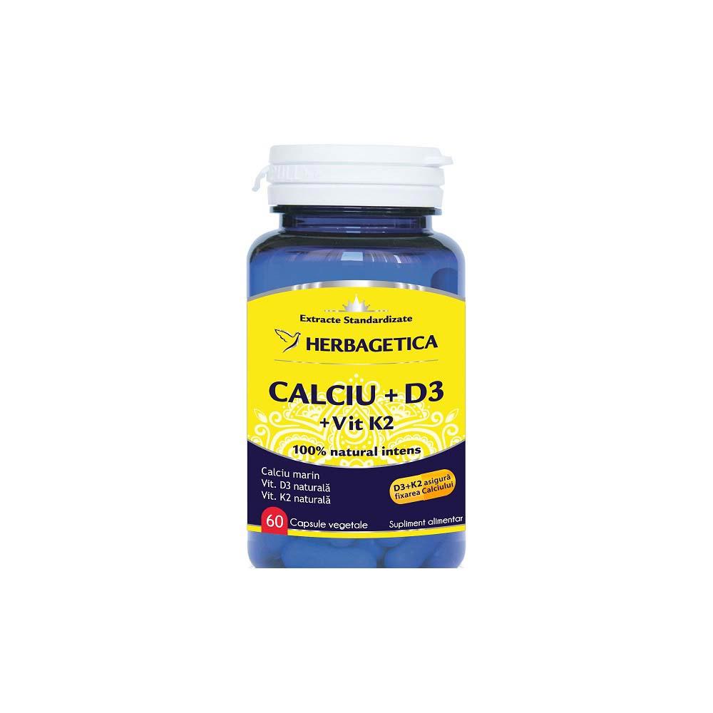 Calciu + Vitamina D3 + Vitamina K2 60cps Herbagetica