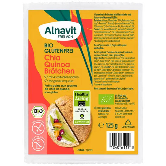 Chifle cu Chia si Quinoa Precoapte Fara Gluten Bio 125 grame Alnavit