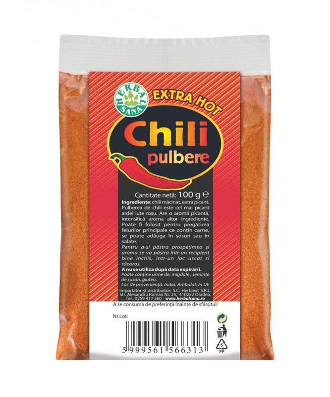 Chili Pudra Extra Hot 100 grame Herbavit