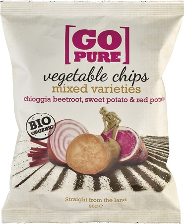 Chipsuri din Sfecla Chioggia, Cartofi Dulci si Rosii Bio 90gr Go Pure