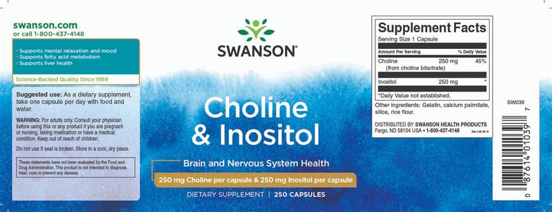 Choline & Inositol 250 miligrame 250 capsule Swanson