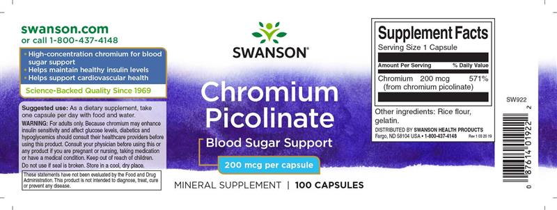 Chromium Picolinate 200 miligrame 100 capsule Swanson