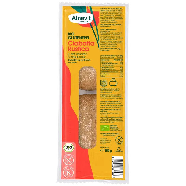 Ciabatta Rustica Precoapta Fara Gluten Bio 180 grame Alnavit
