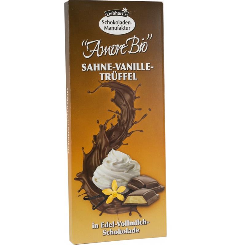 Ciocolata cu Lapte Umpluta cu Frisca, Vanilie si Trufe Bio 100 grame Liebhart's