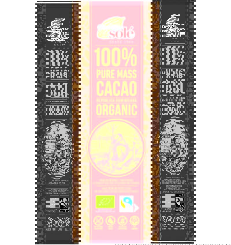 Ciocolata Neagra 100% Cacao Bio și Fairtrade 25 grame Chocolates Sole