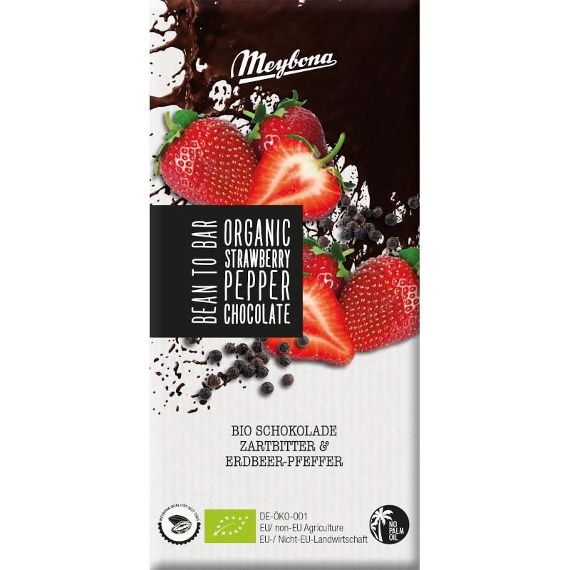 Ciocolata Neagra cu Capsuni si Piper Bio 100 grame Meybona