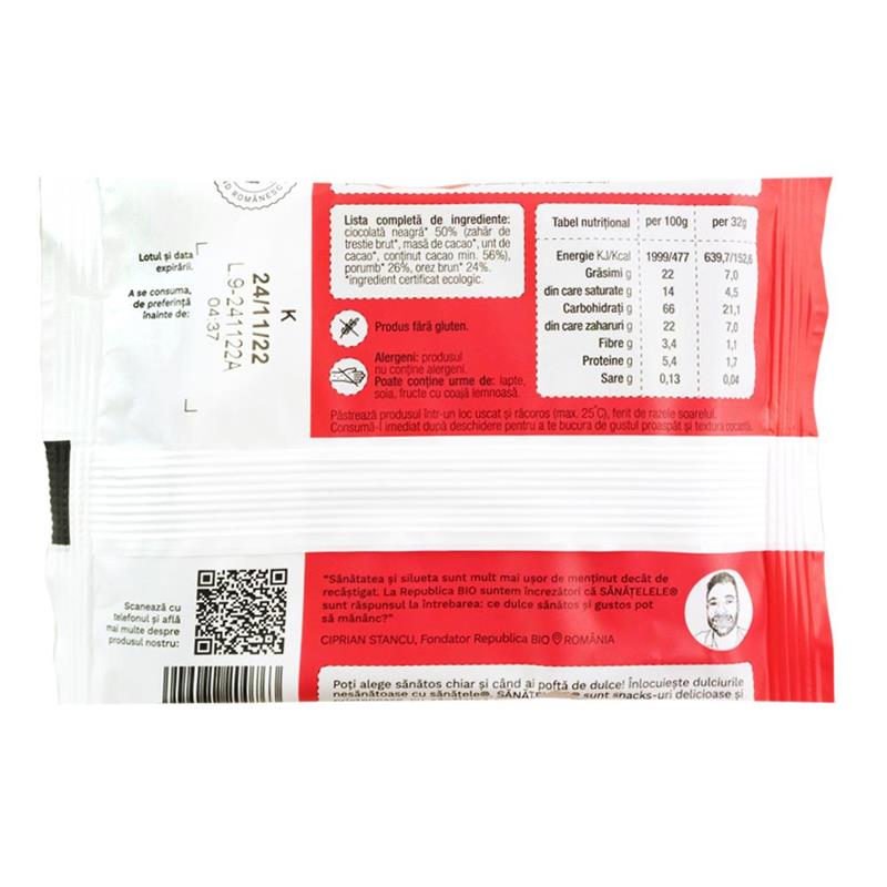 Ciocolata Neagra Fara Gluten Bio 32 grame Republica Bio