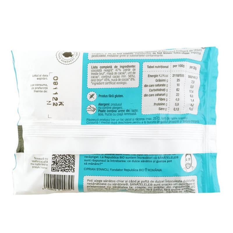 Ciocolata Neagra si Cocos Fara Gluten Bio 28 grame Republica Bio