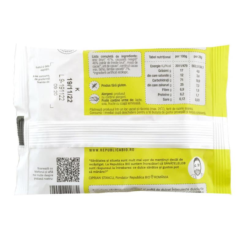 Ciocolata Neagra si Lamaie Fara Gluten Bio 28 grame Republica Bio