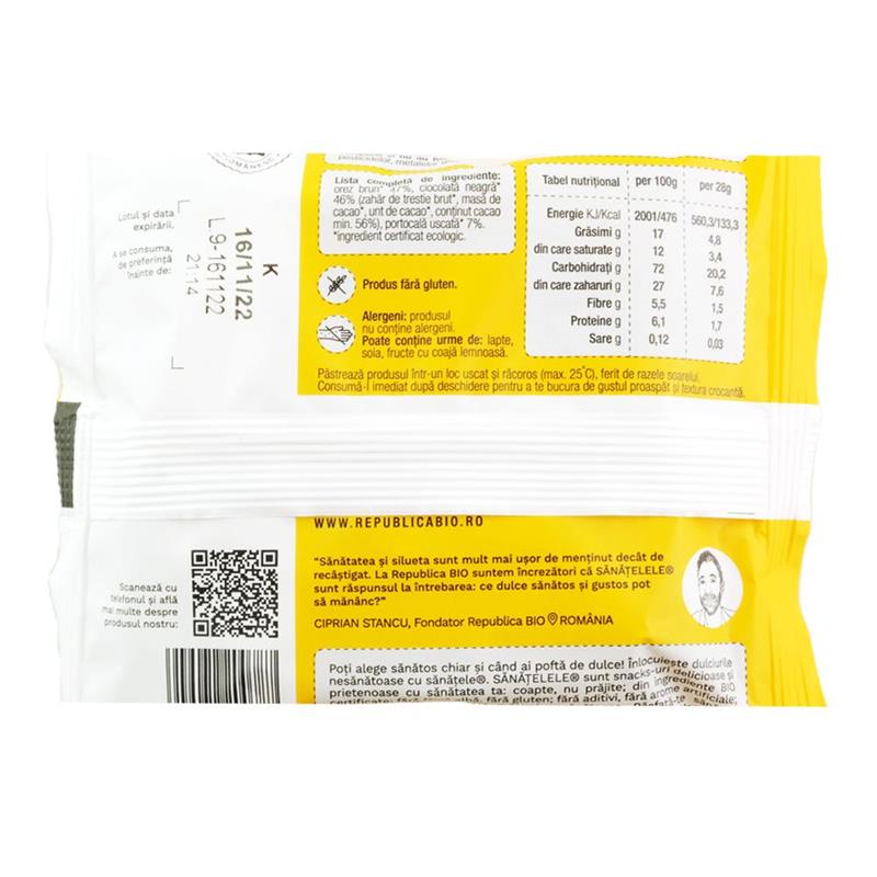 Ciocolata Neagra si Portocala Fara Gluten Bio 28 grame Republica Bio