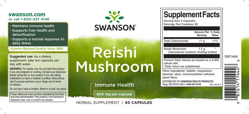 Ciuperca Reishi 600 miligrame 60 capsule Swanson