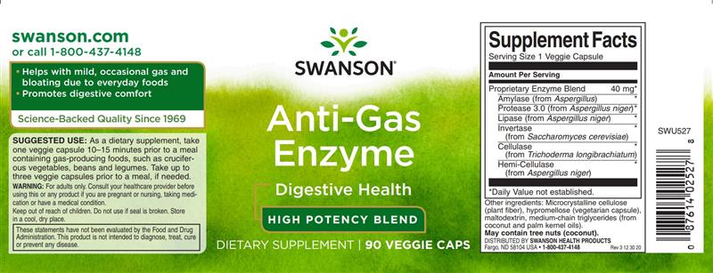Complex de Enzime pentru Sistemul Digestiv Anti - Gas 90 capsule Swanson