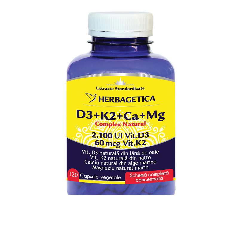 Complex Natural D3+K2+Ca+Mg 120 capsule vegetale Herbagetica