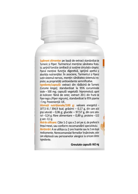 Curcumin si Piperine 500mg 30cps