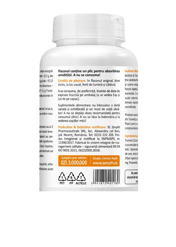 Curcumin si Piperine 500mg 60cps Zenyth