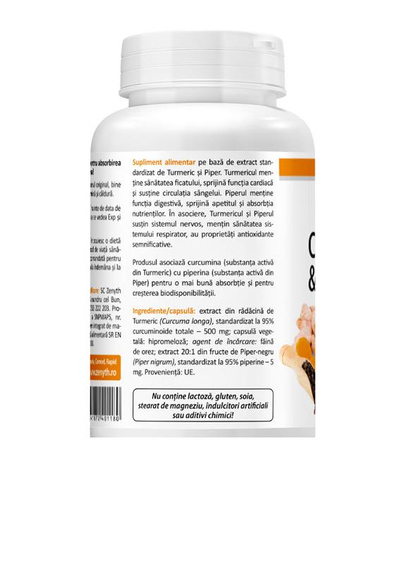 Curcumin si Piperine 500mg 60cps Zenyth