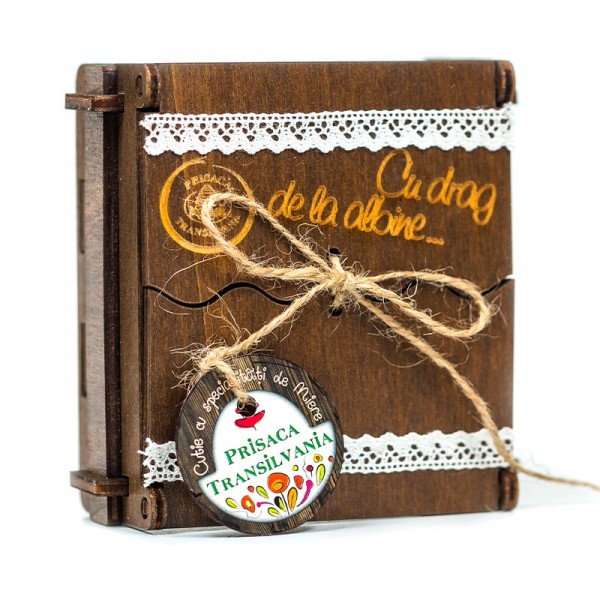 Cutie Traditionala de Lemn cu Patru Specialitatii de Miere Prisaca Transilvania