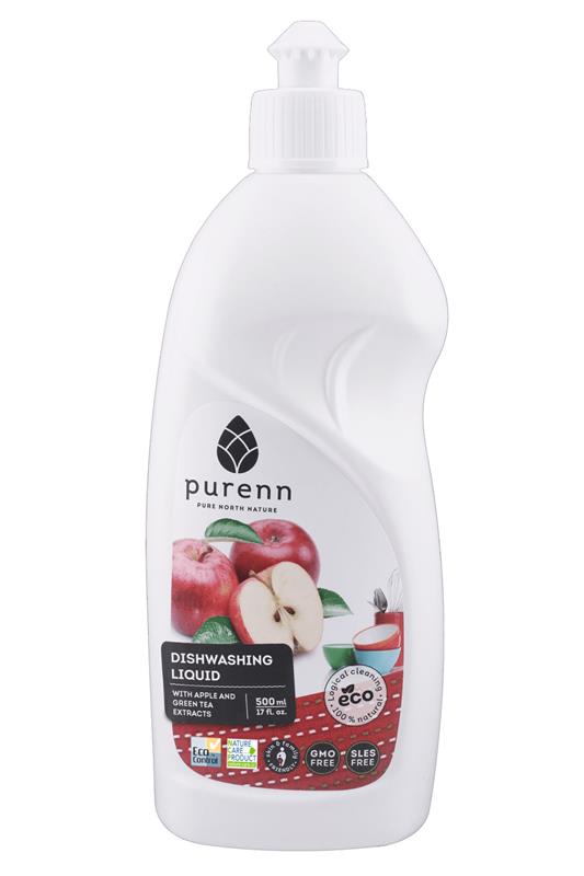 Detergent Lichid pentru Spalat Vase cu Mar si Ceai Verde Bio 500ml Purenn
