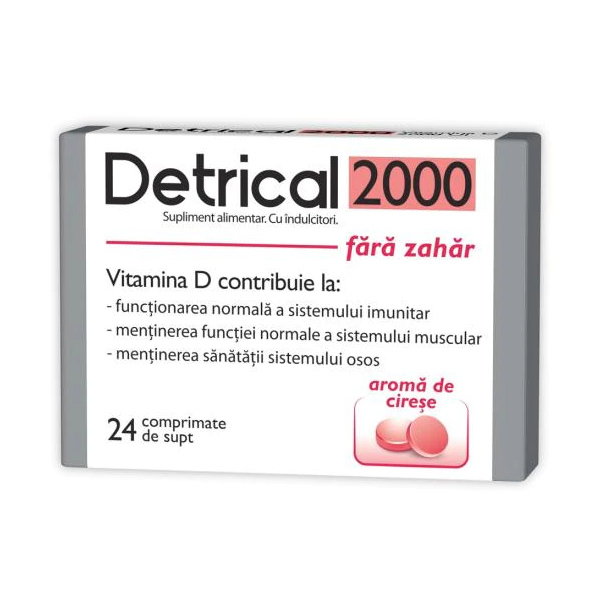 Detrical D3 2000UI Aroma Cirese Fara Zahar 24 comprimate Zdrovit
