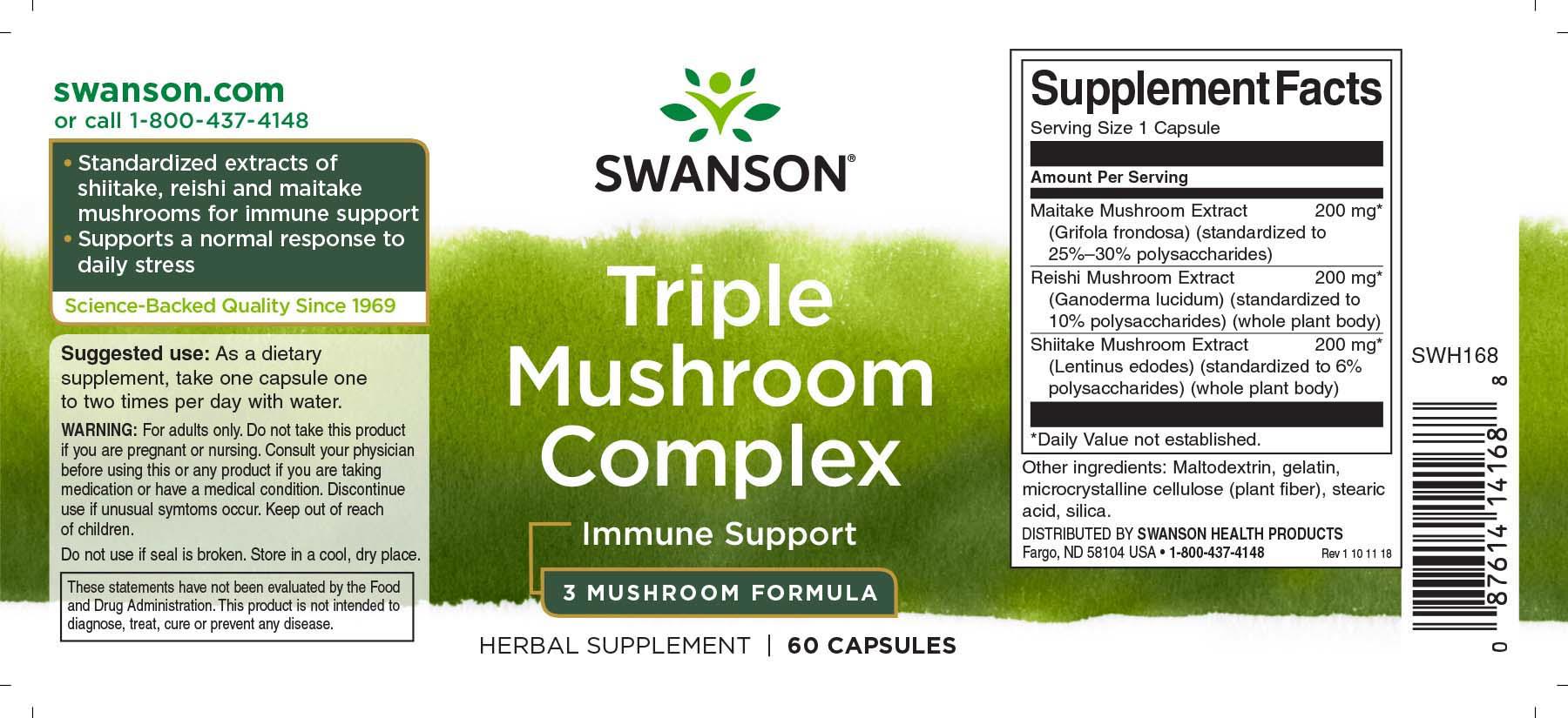 Extract Complex Standardizat Triple Mushroom Standardized 60 capsule Swanson