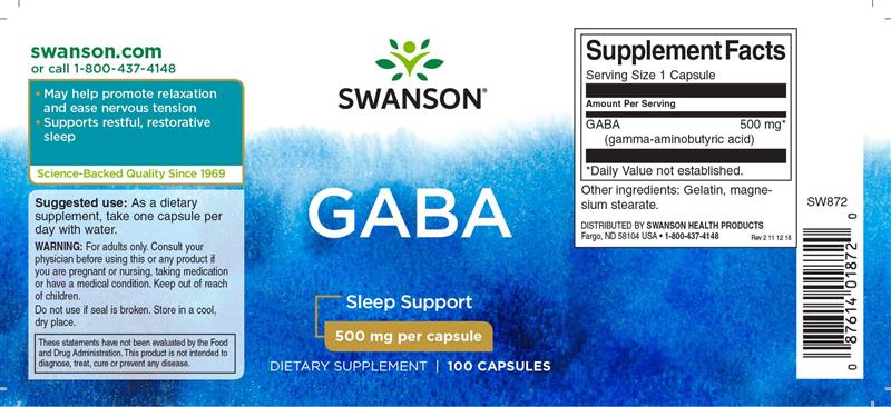 Gaba 500 miligrame 100 capsule Swanson
