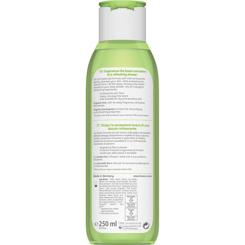 Gel de Dus Revigorant cu Lime si Lemongrass Bio 250 mililitri Lavera