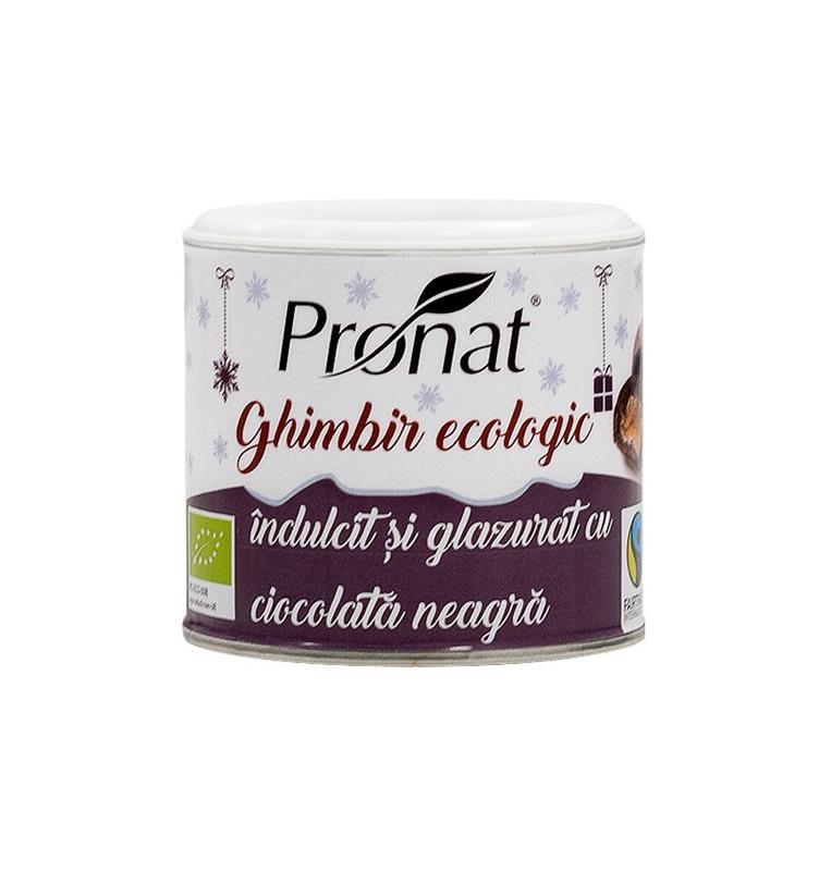 Ghimbir Indulcit Glazurat cu Ciocolata Neagra Bio 90gr Pronat